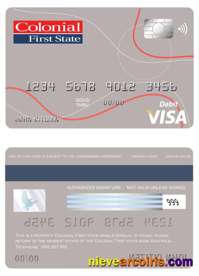 Australia Colonial First State bank visa card